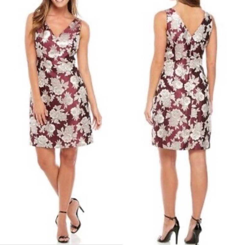 Nine West NWT Jacquard Floral V Neck Dress